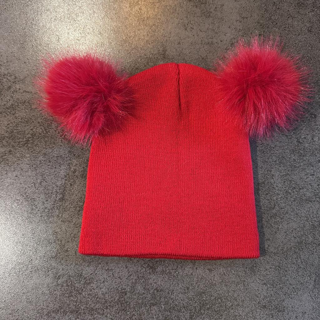 Solid Double Color Ball Knitted Cap Beanie With No Brim For Winter Daily Use