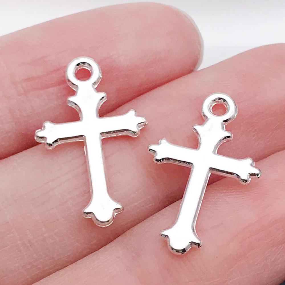Cross-Border Hot Sale Bright Silver Cross Pendant Handmade DIY Keychain Necklace Alloy Jewelry Accessories Batch