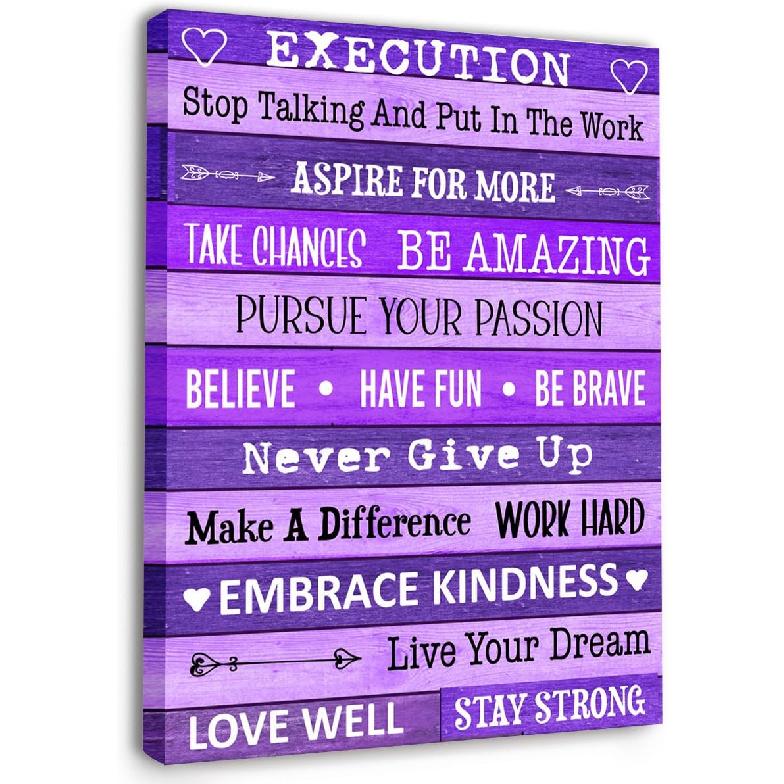 Gwisml Execution Quotes Wall Art,Purple pirational Canvas Frame Paintings For Office Home Workplace Wall Art Decor