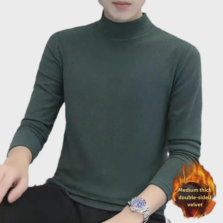 Hong Kong Style Men's Winter Long-Sleeve T-Shirt with Trendy Half-High Collar