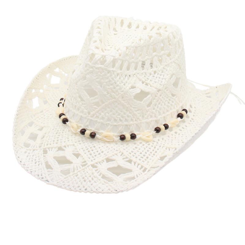 

Summer Straw Hat With Shell Embellishments And Wide Brim For Sun Protection And Breathability білий