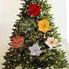 24cm Large Glitter Christmas Flowers Simulation Sequin Floral Xmas Tree Decor Cloth Flowers 2025 Christmas Navidad Party Decor