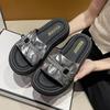 Thick-soled Rhinestone Cool Slippers for Women To Wear In Summer Thick-soled Cool Slippers One-word Drag Popular New Muffin Beach Women's Shoes