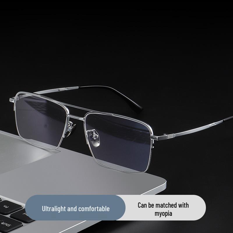 Wang Hedi Style Double Bridge Glasses: Trendy Gold Wire Frame for Men and Women, Super Light and Prescription-Ready.