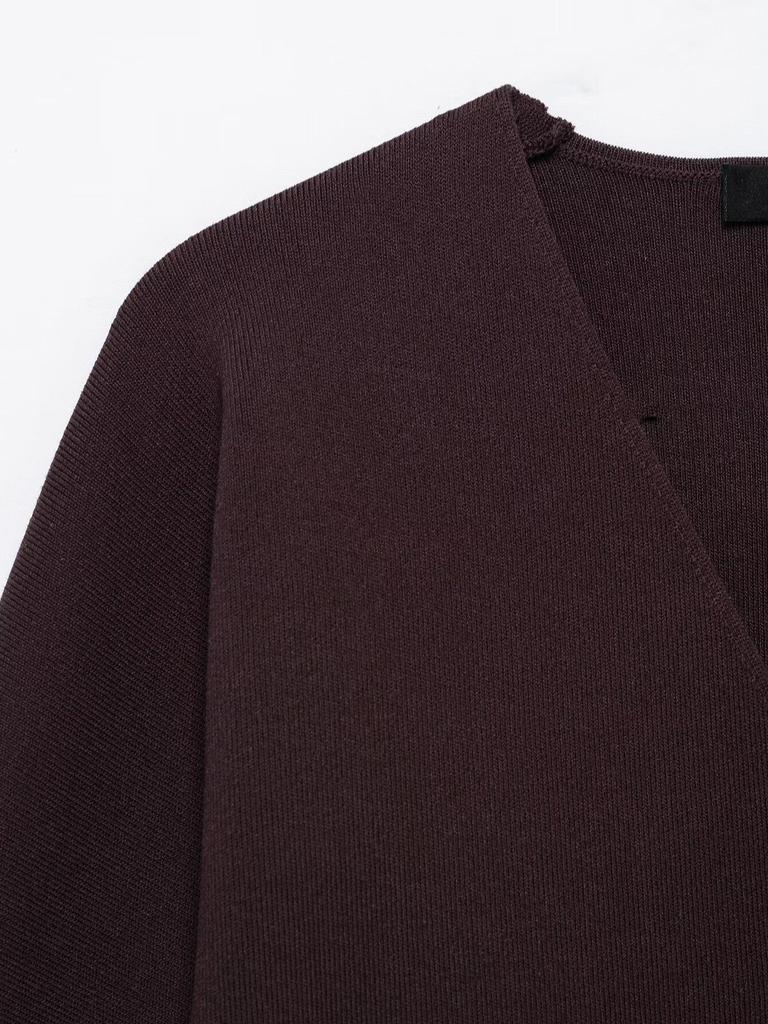 TAOP&ZA Women's Spring V-Neck Slim-Fit Double-Breasted Knitted Cardigan 