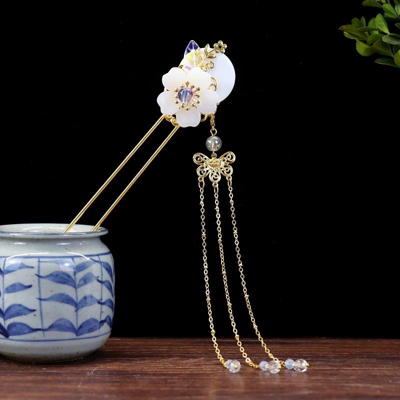 Handmade Retro Fairy Long Fringed Hairpin, Step Hairpin, Women's Ancient Costume Disc Hair Hairpin, Ancient Hanfu Headgear Accessories