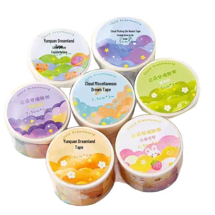 Dreamy Cloud Gold Foil Washi Tape Set: Wavy Lace Design for Cute Journaling