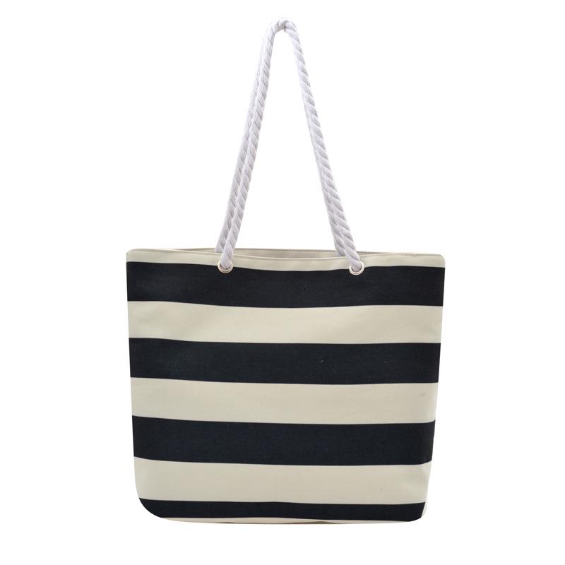 Chic Striped Canvas Tote Bag - Large Capacity for Shopping & Beach