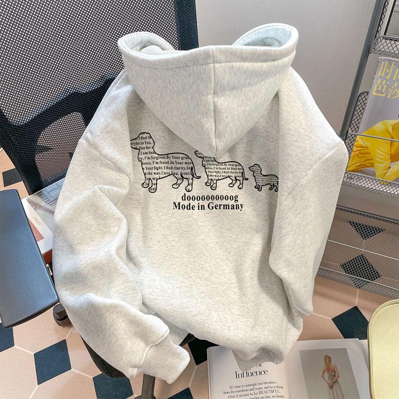 Autumn and winter retro printing heavy hooded sweater men s fleece thickened ruffian handsome loose versatile pullover woman XXXL 2140₽