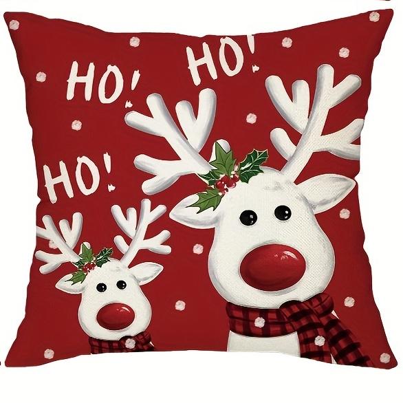 

Festive Red Christmas Throw Pillow Covers -Snowman, Reindeer & Phrases | No Inserts, for Home Porch Patio Couch Sofa 18x18Inch