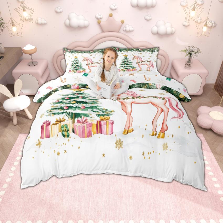 Homewish Girls Boys Christmas Duvet Cover Set, Kawaii Snowman Santa Claus Bedding Set, New  Theme Quilt Cover Set
