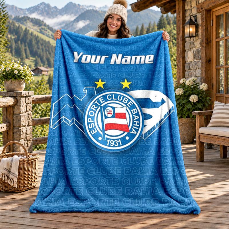 Esporte Clube Bahia Custom Name Flannel Blanket Personalized Soft Warm Plush Throw Blanket Customized Gift for Family Friends
