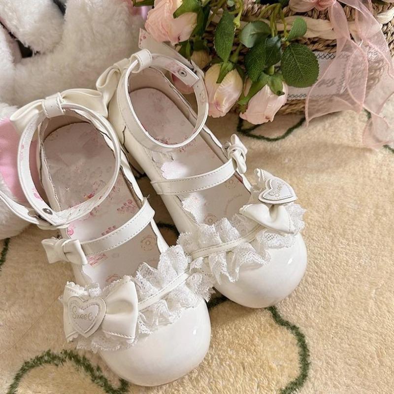 Rosa Lolita High Heels Spitze Schleife Knöchelriemen Mary Jane Schuhe Süße Prinzessin Cosplay Schuhe 38 gray