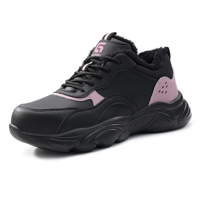 Zimowe buty robocze damskie: Anty-zmiażdżeniowe, Anty-przebiciowe, Wyściełane aksamitem, Odporne na ścieranie, Wygodne Buty Bezpieczeństwa na Place Budowy