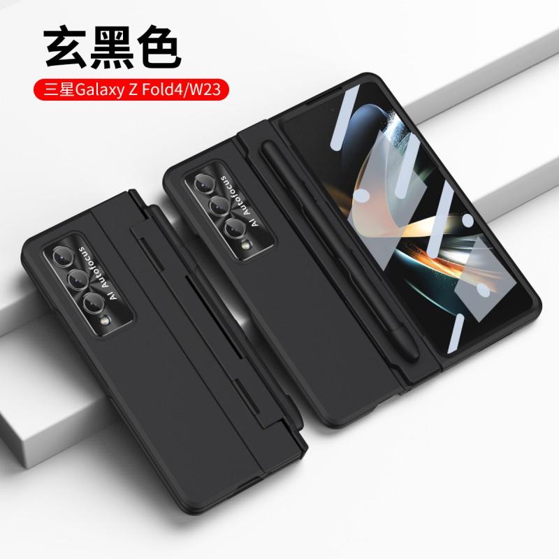 Galaxy Z Fold4 Case With Tempered Glass Screen Protector Full Coverage Shockproof PC Cover Kickstand
