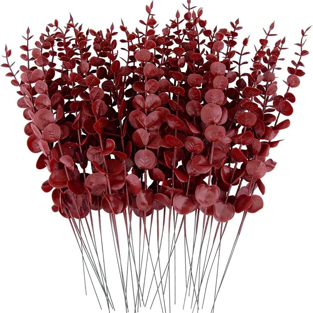 Golden Multicolor Artificial Eucalyptus Leaves Faux Greenery Boughs Wedding Bride Bouquet Home Vase Table Diy Decor Trim Props