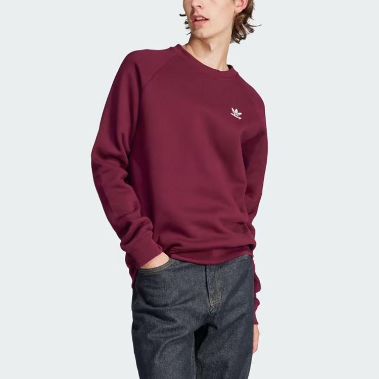 Adidas Originals Trefoil Essentials Crewneck Solid Logo Long Sleeve Sweatshirt Men tops Burgundy II5793