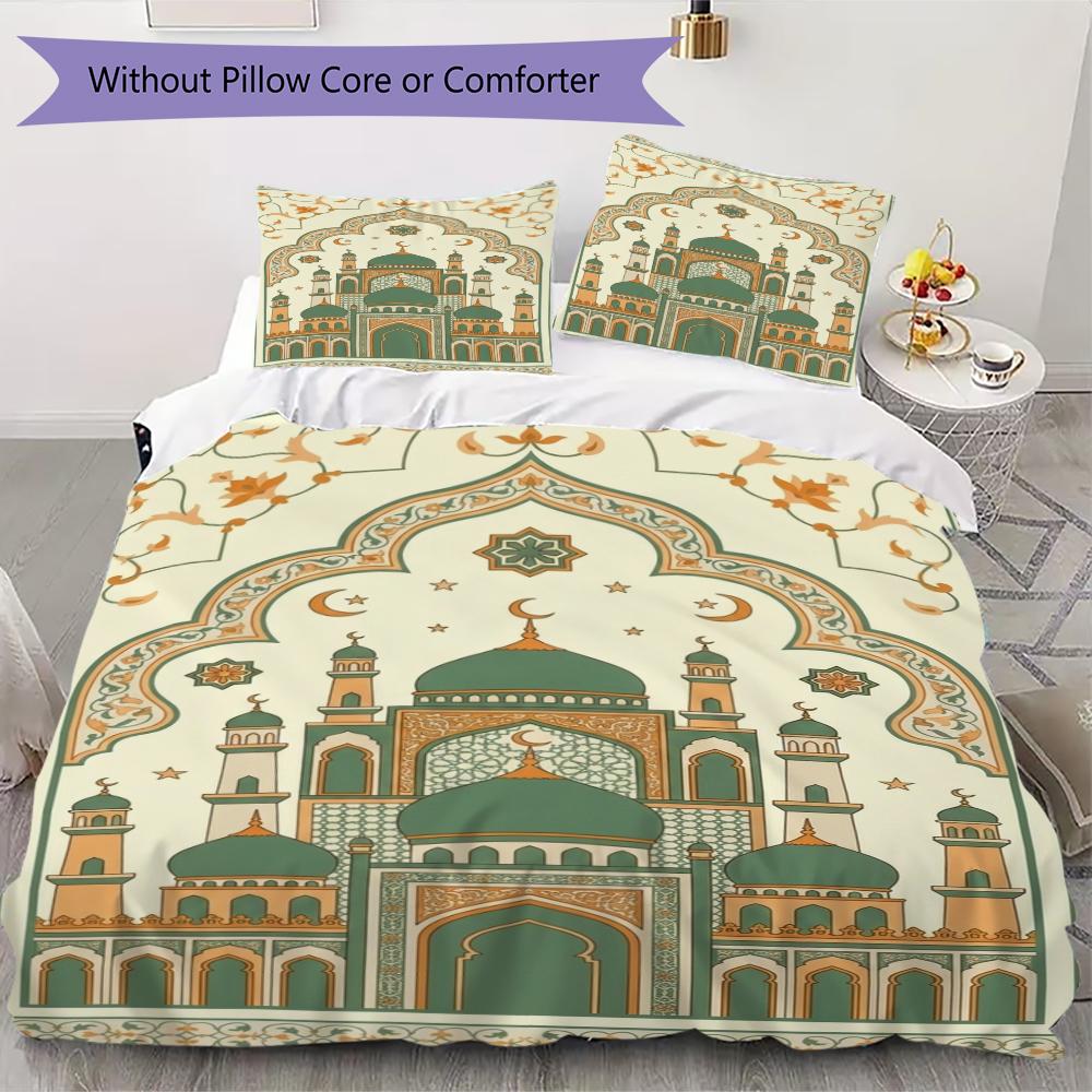 Muslim Pattern Bedding Uilt Set Uilt Cover Pillowcase Home Decoration Birthday Gift (1 * Duvet Cover + 2 * Pillowcase  Without Core)123