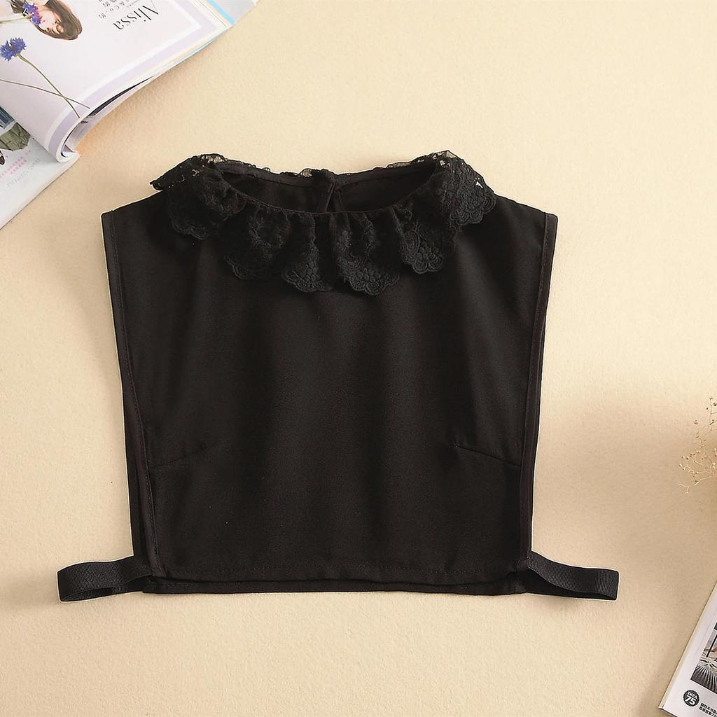Solid Color Embroidery False Collars for Women Black White Detachable Shirt Fake Collars Blouse Top Half Shirt Decoration