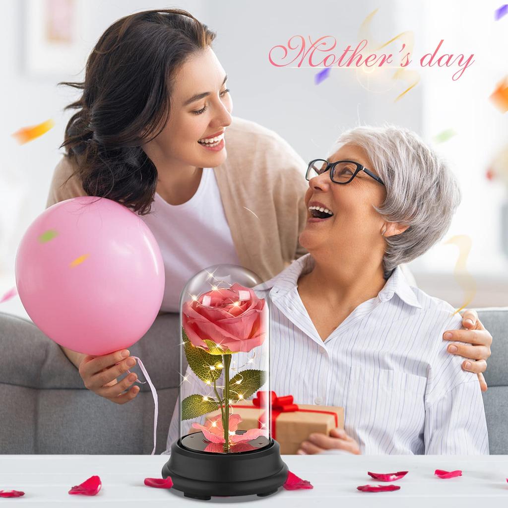 Künstliche Rosenblüten Ewige Rose LED-Licht Folienblume in Glasabdeckung Simulationsrose Muttertagsgeschenke Partyzubehör