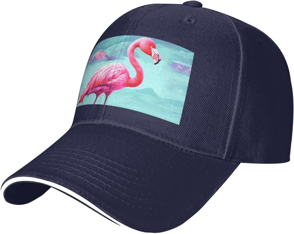 Flamingo Print Baseball Cap Polyester Adjustable Sun Protection Casual Trucker Hat for Unisex Adult