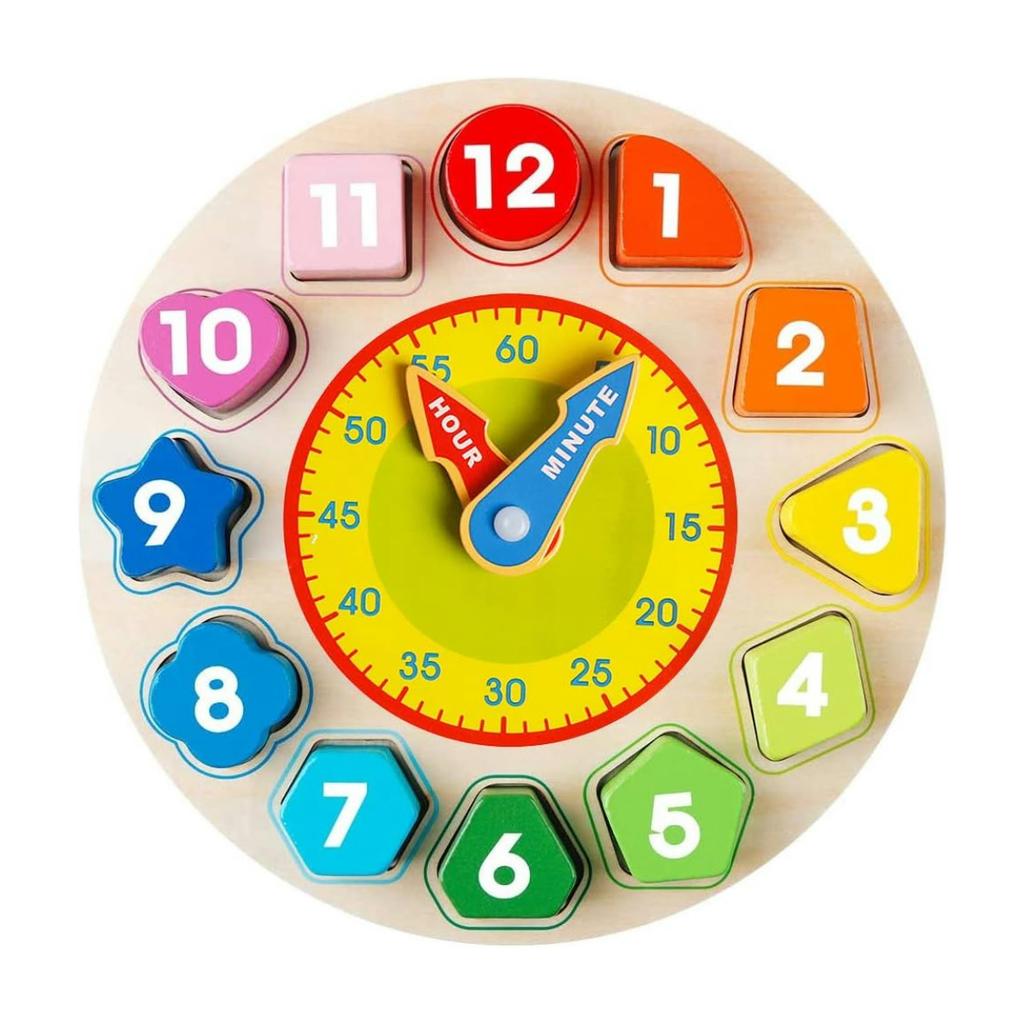 Educational Montessori Wooden Shape Color Sorting Clock- Early Learning Toy-Time Number Shape Sorting Puzzle Christmas kid Gift