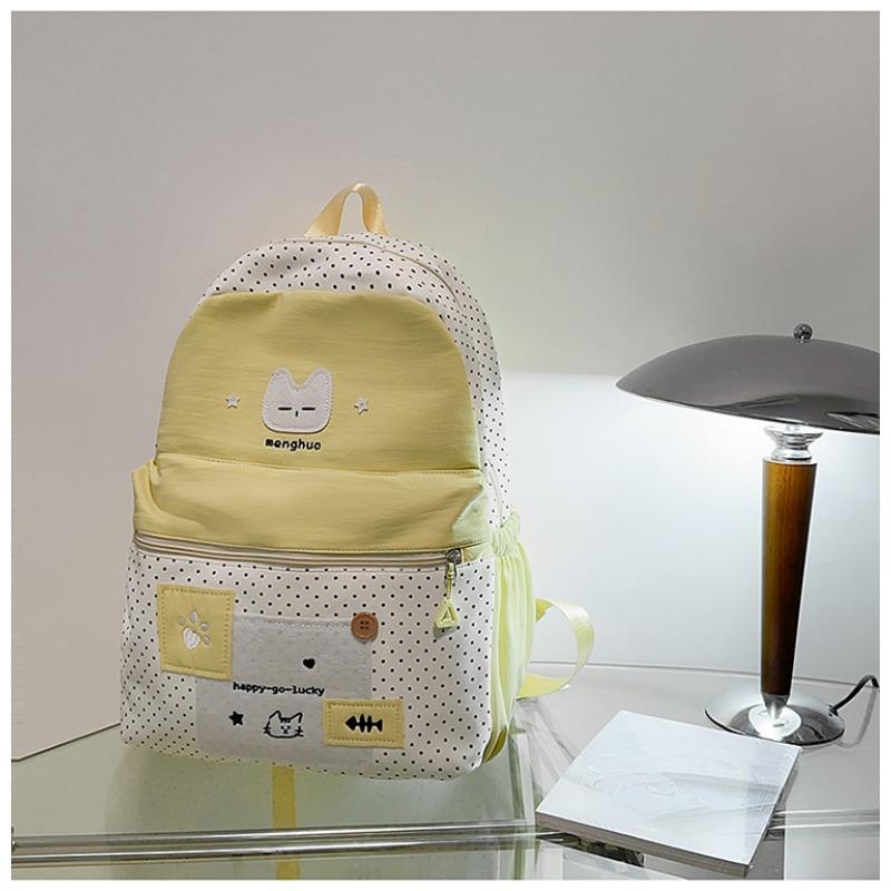 The New Japanese Ins High-value, Fresh and Sweet, Cute Cat Polka Dot Backpack, Lightweight Backpack for Junior High School Students