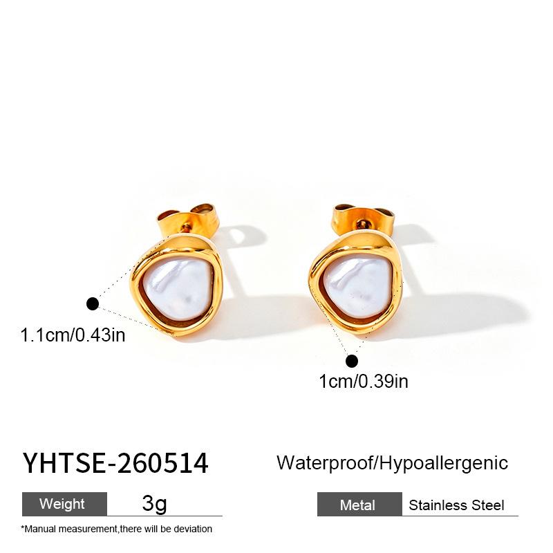 French Light Luxury High-end Pearl Earrings Stainless Steel Irregular Niche Retro Stud Earrings Temperament Ear Jewelry