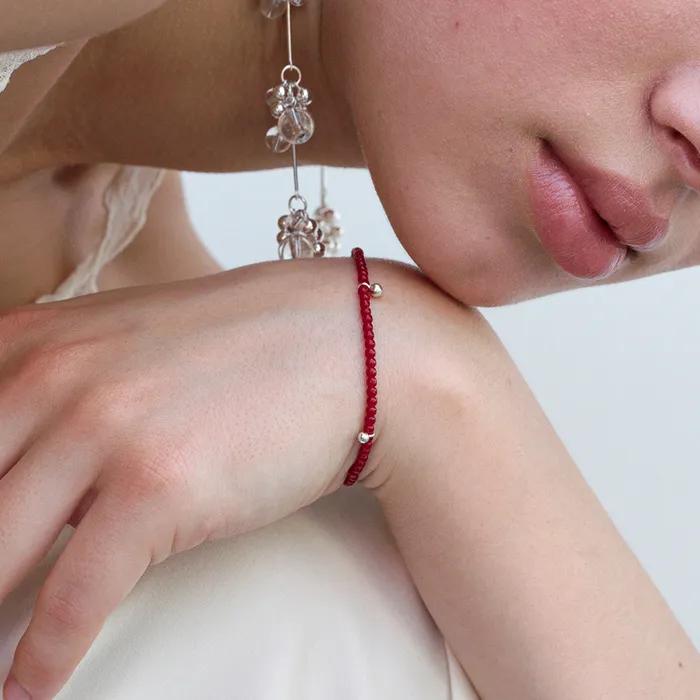 Dot Dot Silver Ball Bracelet - Red