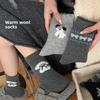 Wool Socks - Women's Warm and Thick Mid-calf Socks with Cartoon Dog and Bow Tie Design, In Gray Color, Suitable for All Occasions and Versatile.