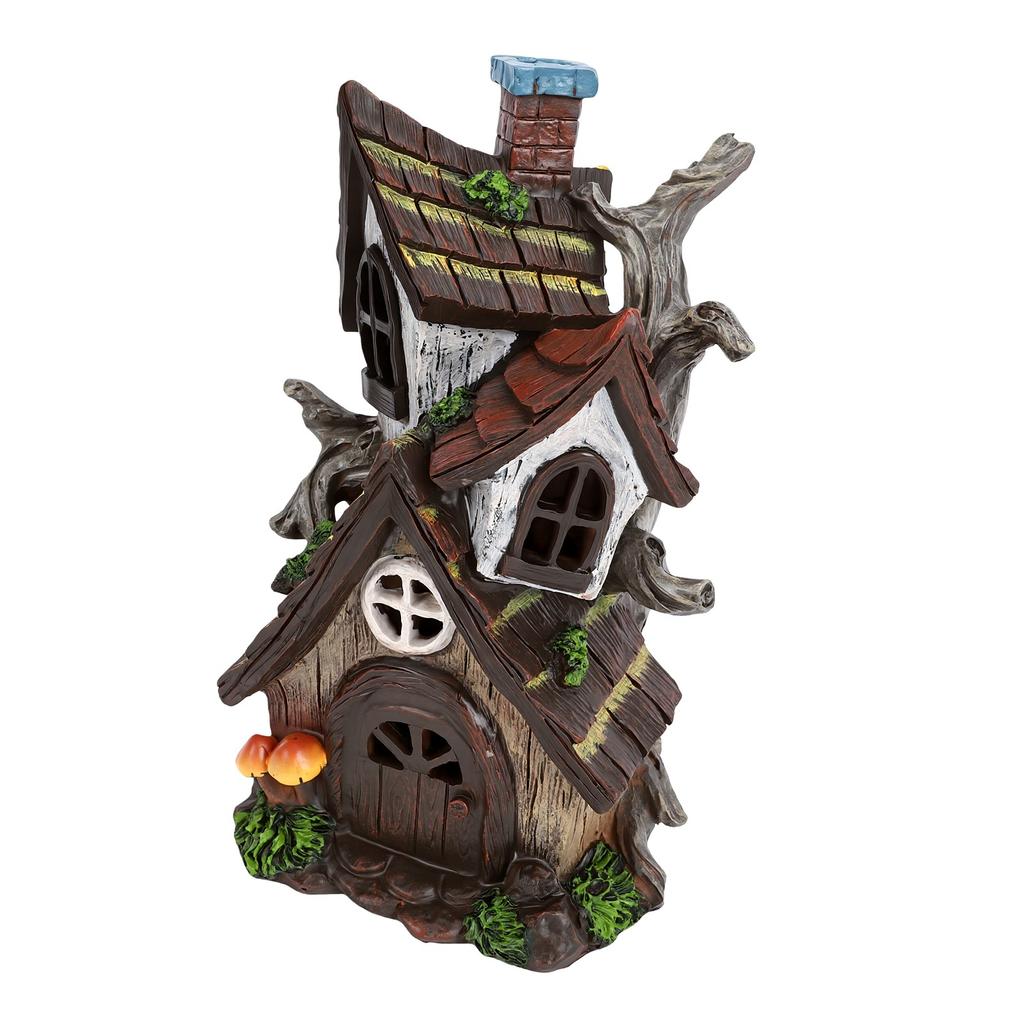 Baumhaus Statue 2 Etagen Harz Kleines Haus Ornament für Außen Garten Hof Landschaft Dekoration 29,5 cm