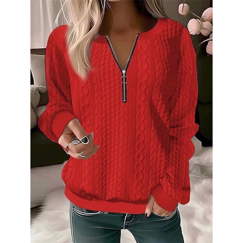 Women's Long Sleeve Knit Top Casual Quarter Zip Textured Sweater Pullover For Daily Wear