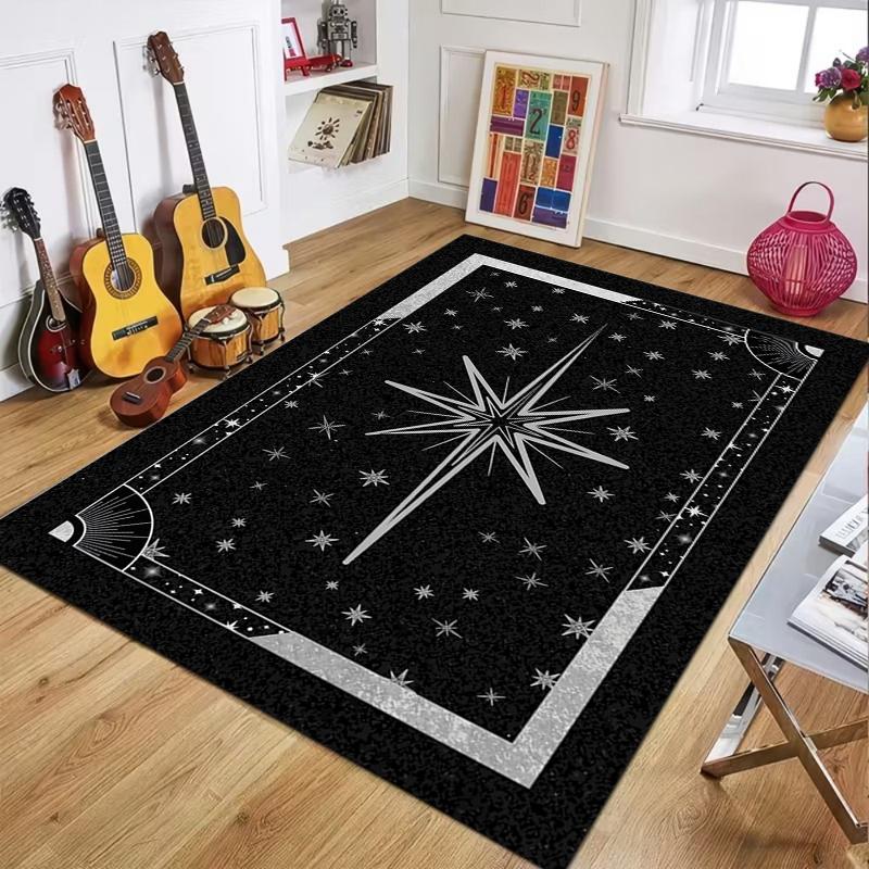 Mystic Celestial Area Rug Black Celestial Starburst Design Large Non-Slip Soft Floor Mat Carpet Doormat for Living Room Bedroom