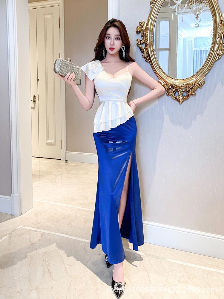 Autumn French Elegant Ruffled Slit Bodycon Dress M