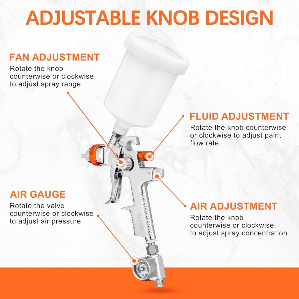 Auto Paint Spray Gun Kit with 1.4/1.7/2.0mm Nozzles, 600cc Cup, Air Regulator for Cars, Home & DIY Painting