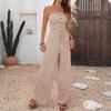 Damen trägerloser Schlauchtop mit geraffter Taille, Jumpsuit mit weitem Bein