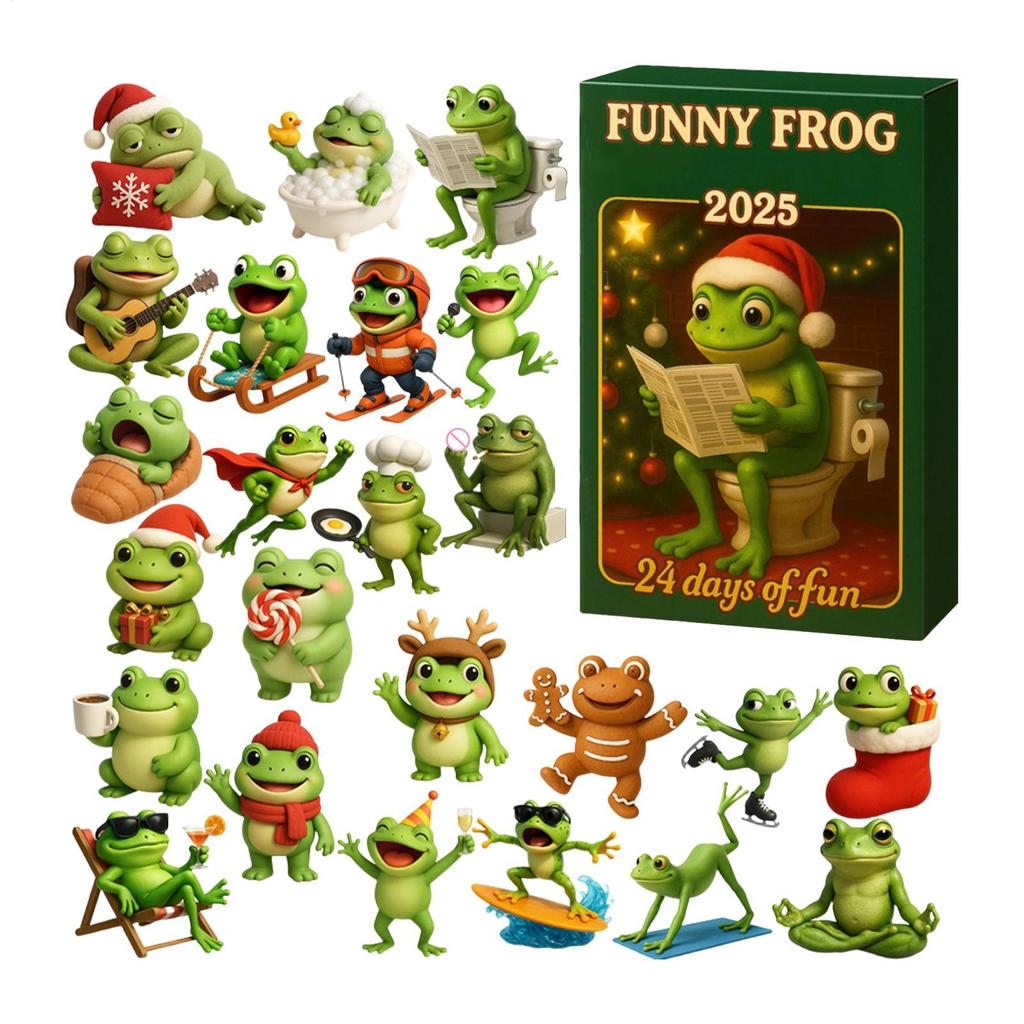 Christmas Advent Calendar Cute Fun 2D Acrylic Frog Figurine Ornament Count Down Calendar Cartoon Frog Christmas Gifts For Kids