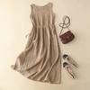 Elegant Minimalist Summer Lightweight Tank Dress Exquisite Niche Sleeveless Cotton Linen Dress Waist-cinching Drawstring Slimming