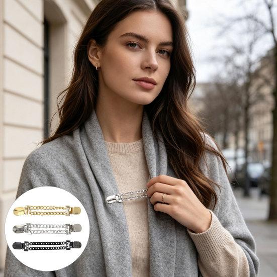 Fashionable Shawl Holders 3Pcs Vintage Sweater Clips for Women Girls, Retro Double Chains Cardigan Clips, Elegant Collar Clip Clothing Decorative