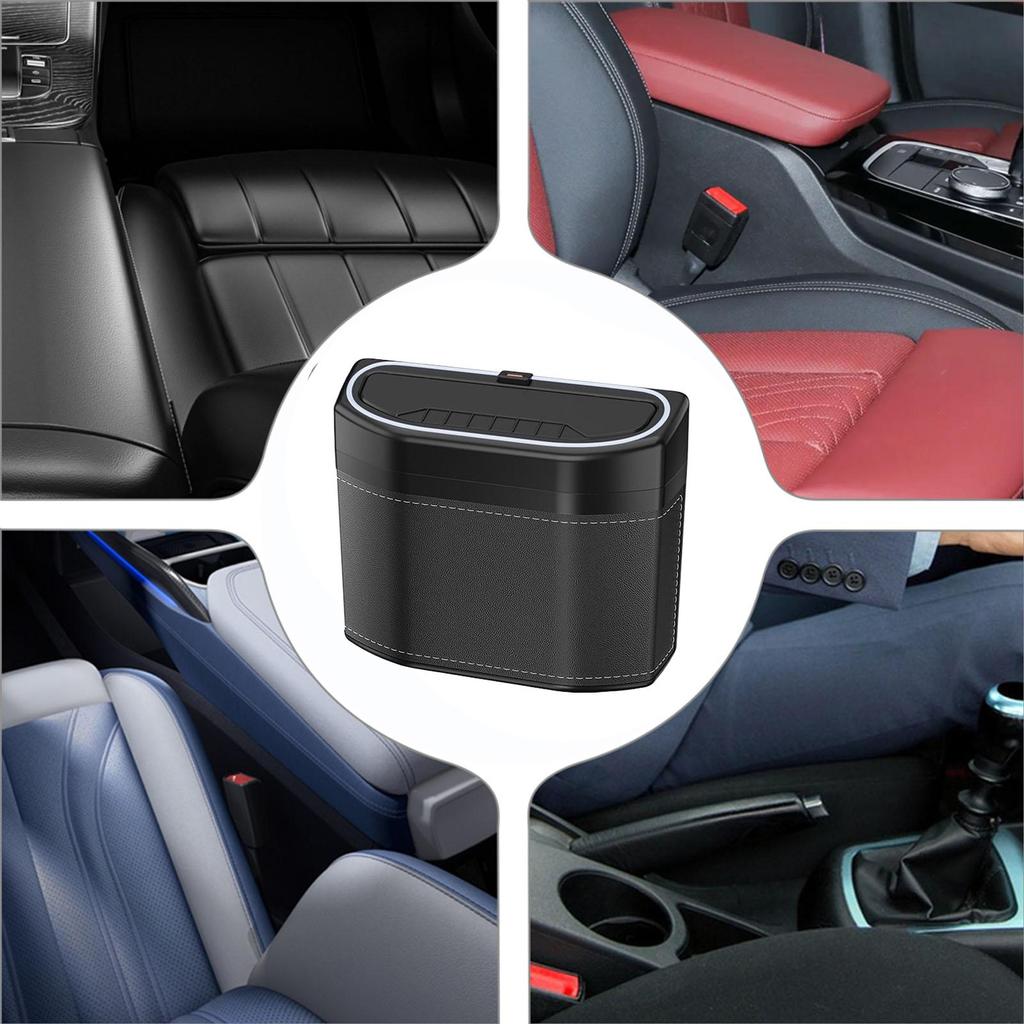 Car Trash Bin Automotive Dustbin with Touch Light Smell-Proof Waste Storage Can for Vehicle RVs Minivans Pick-ups Trucks Boats