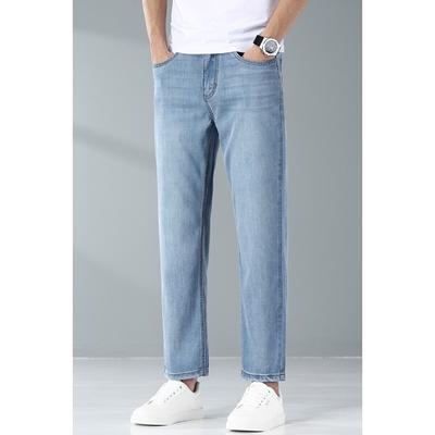 New Summer Ice Silk Style Men's Fit Straight Light Blue Jeans