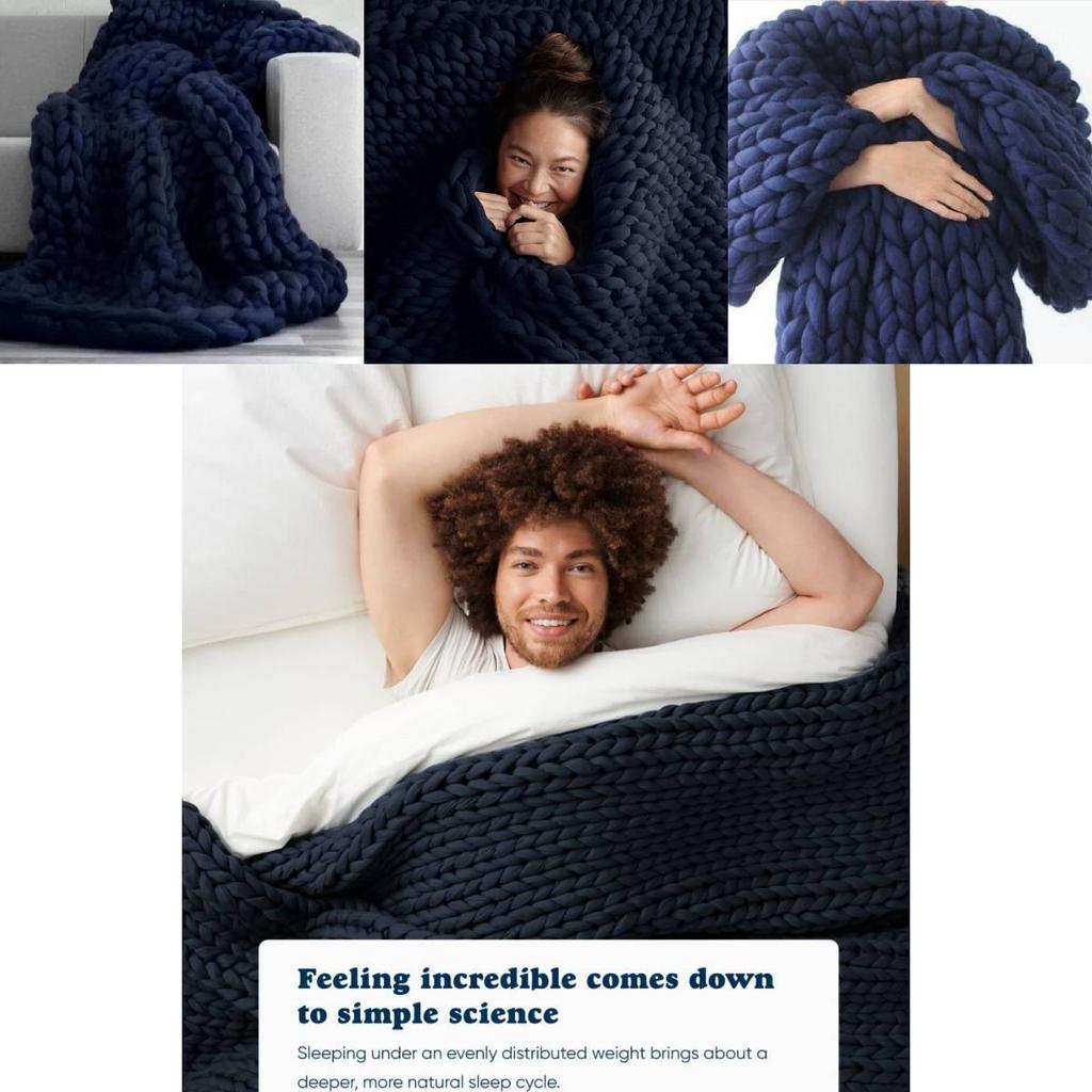 Deep Blue Handwoven Throw Blanket With Ultra Thick Yarn For Cozy Home Decor
