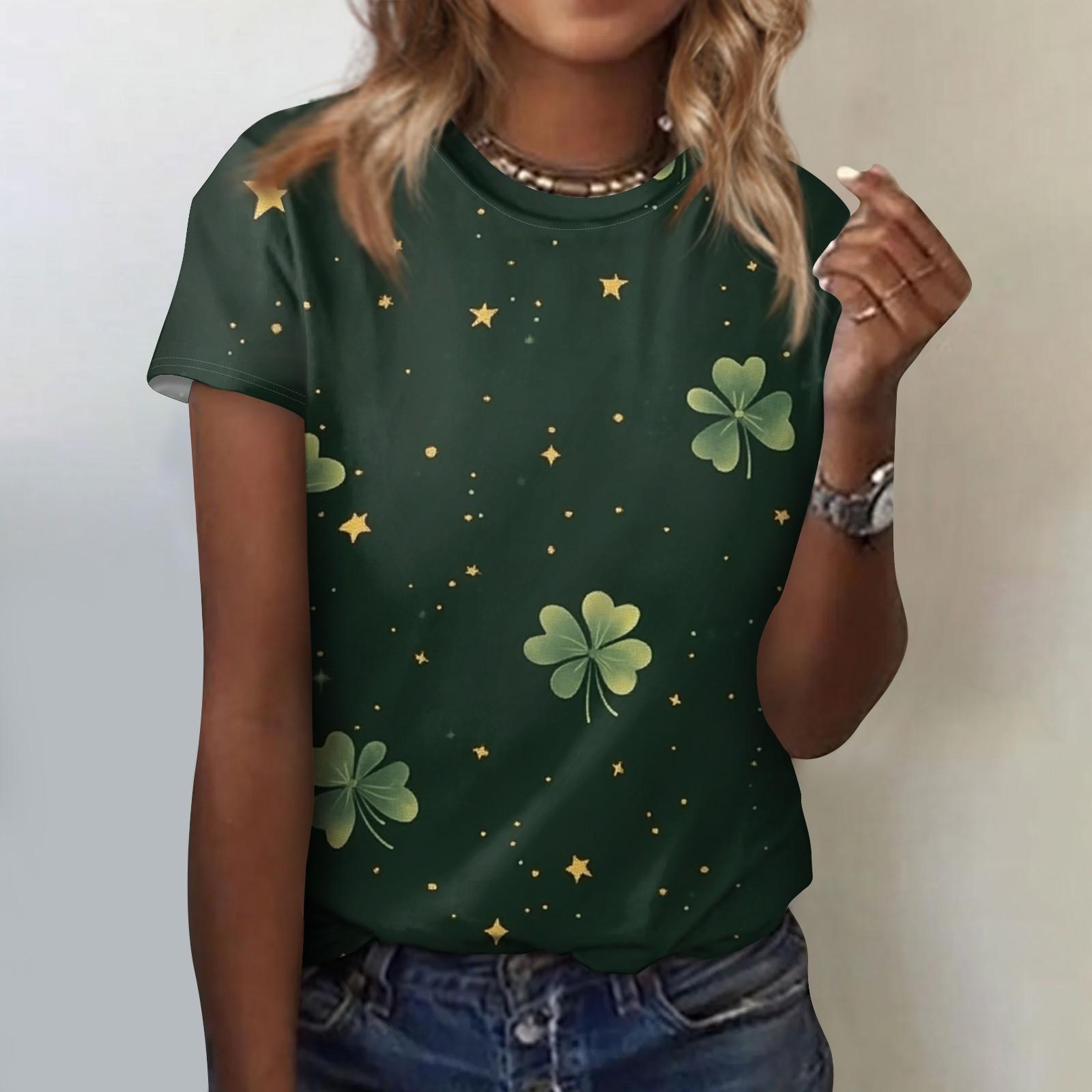 

Женская модная повседневная блузка с круглым вырезом и короткими рукавами с цветочным принтом XL