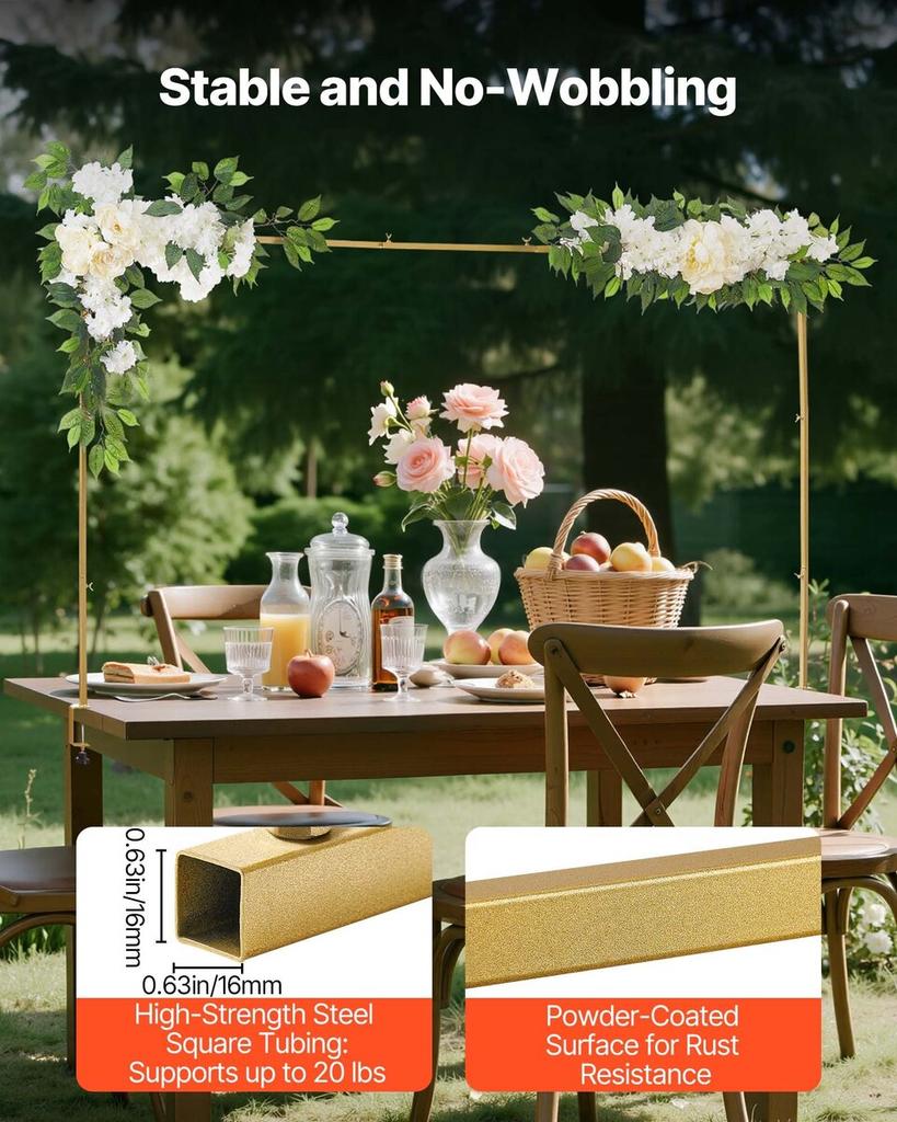 Over the Table Rod Stand with Clamps, Adjustable 71-249 Cm Length & 33-106 Cm Height, Table Arch Stand with Floral Accessories, Gold Balloon Frame for