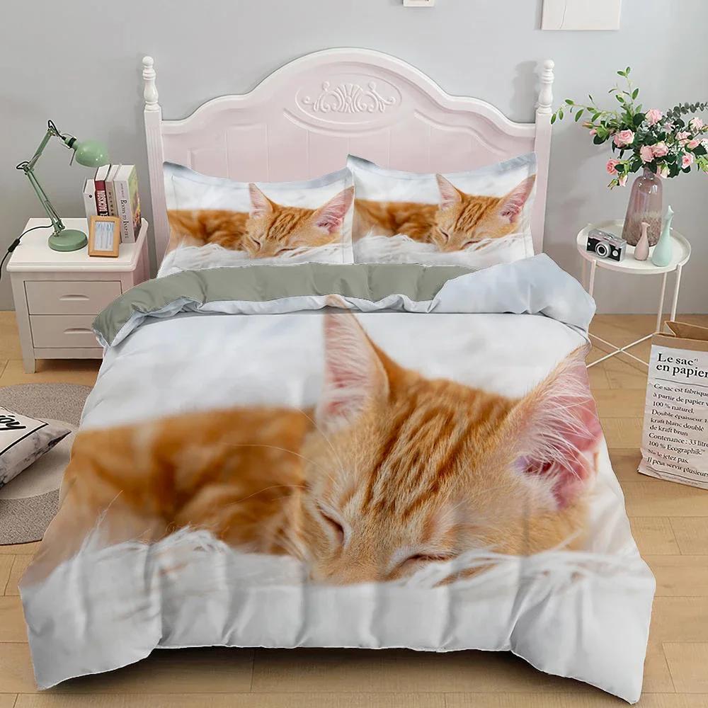 Cat Lovely Animal Kitten Comfortable Duvet Quilt Cover Pillowcase Bedding Set Children Bedroom Decoration Home Textile