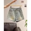 Women's Frayed High-Waisted A-Line Denim Shorts, Summer 2026, Thin, Loose, Plus Size, Wide-Leg Hot Pants