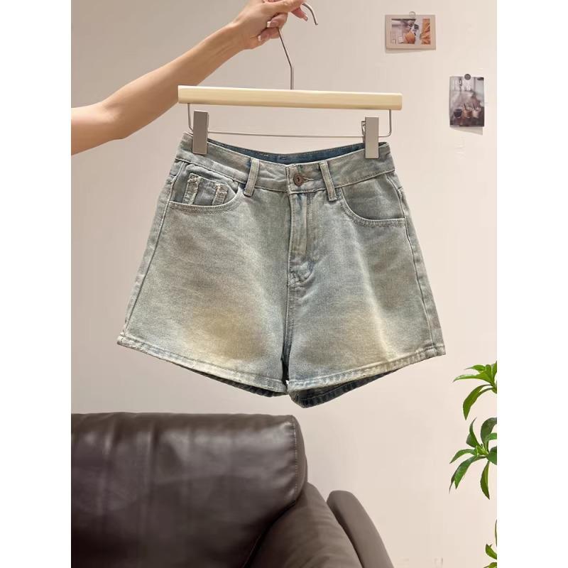 Women's Frayed High-Waisted A-Line Denim Shorts, Summer 2026, Thin, Loose, Plus Size, Wide-Leg Hot Pants