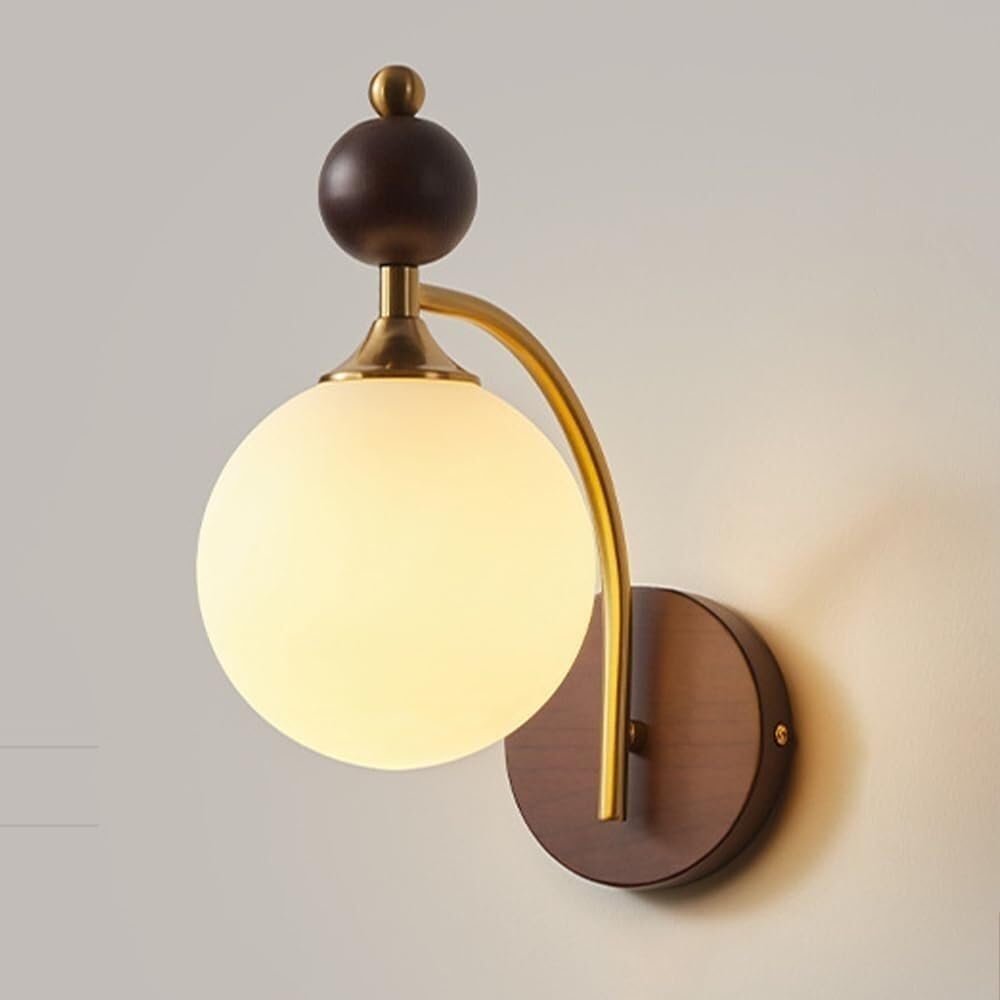 Innen Globus Glas Wandleuchte Schirm Retro Holz Wandleuchte Modern Minimalistisch Nachttisch Wandlampe Mid Century Nordische Wandmontierte Laterne für Wohnzimmer