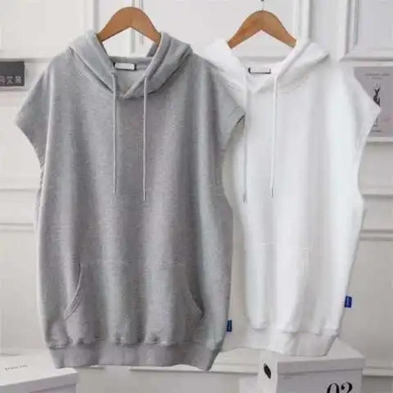 Spring and Summer Loose Large Size Simple Sleeveless Jacket Hooded Vest Sweatshirt