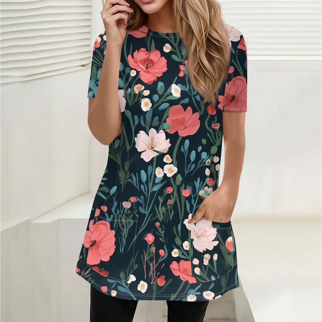 Tricou Damă Tricou Imprimat Mânecă Scurtă Zilnic Weekend Moda De bază Gât rotund Buzunare Regular Top